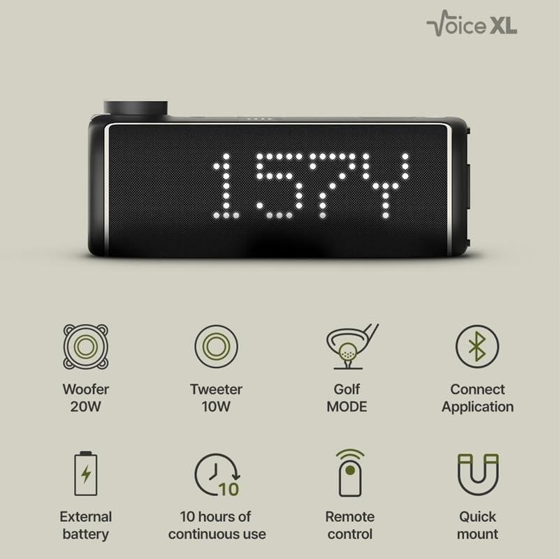 Golf Buddy GOLFBUDDY Voice XL Magnetic Golf GPS Speaker - Distances Visible, Rich Sound with 20W Woofer & 10W Tweeter, Clip-on Remote Controller, Attachable to Golf Cart, 10 Hours Battery Life, IPX6 Waterproof - Image 1